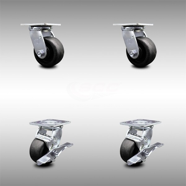 4 Inch SS Glass Filled Nylon Swivel Caster Set with Ball Bearings 2 Brakes SCC